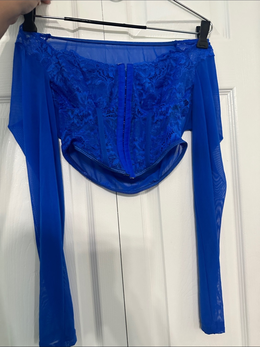 SHEIN Royal Blue Off-Shoulder Lace Corset Bandeau Top